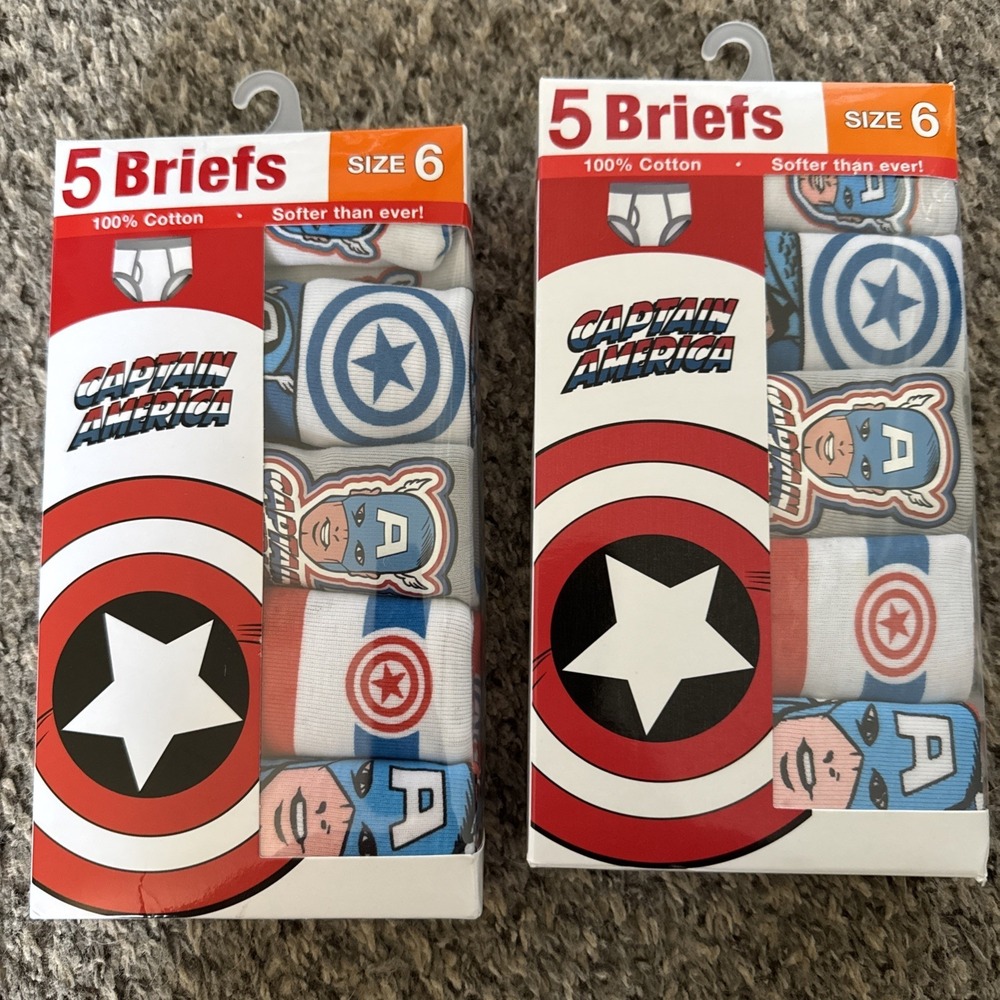 Lot Of 2, 5-Pack CAPTAIN AMERICA Boys Size 6 Cotton Briefs Underwear • Assorted